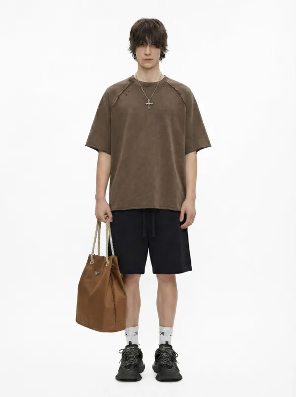 C-HL1243 Batik Raglan Raw Hem T-Shirt