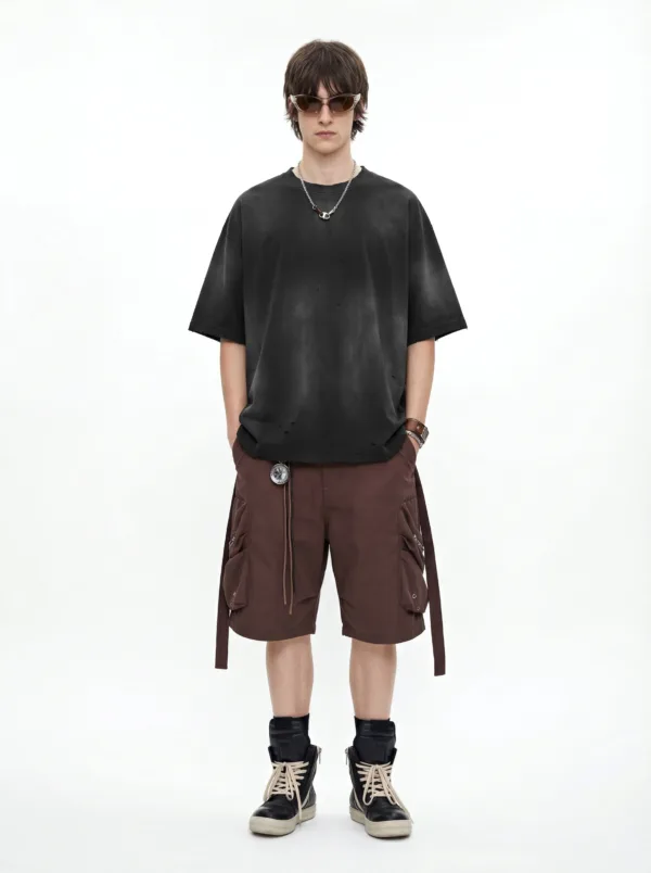 C-HL6624 Spray Monkey Ripped & Distressed Frayed Edge Short Sleeve Tee