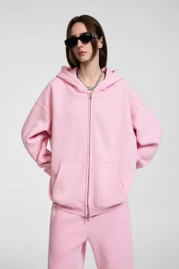 C-HL1216 Batik Washed Vintage Fleece Double-Zip Sweatshirt