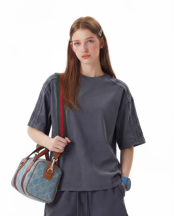 C-S26009 Sporty Striped Washed Vintage T-Shirt