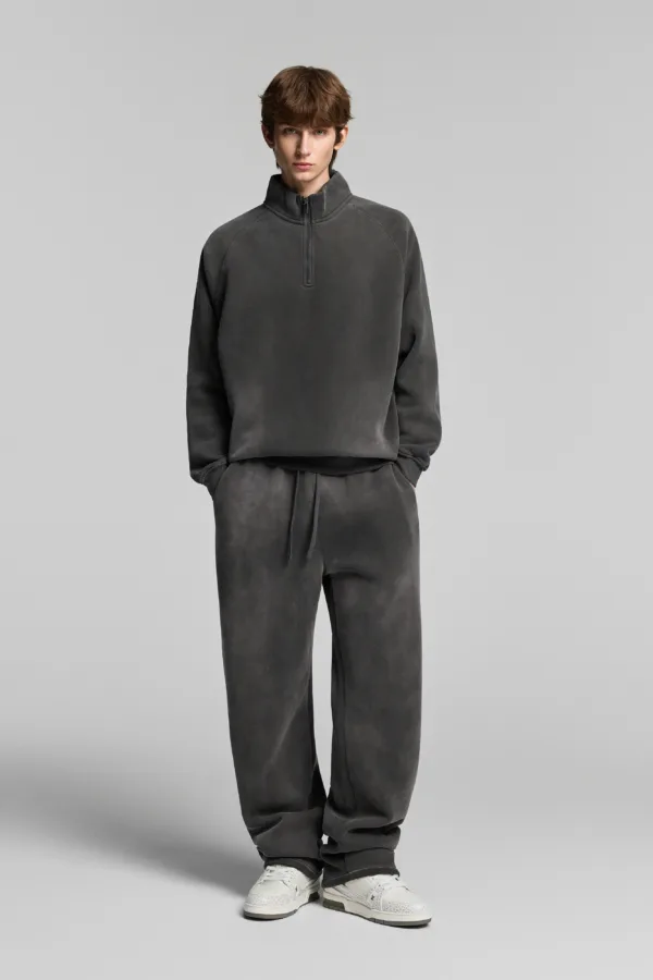 C-265 Fleece Lined Monkey Wash Half-Zip Stand-Up Collar Sweatshirt