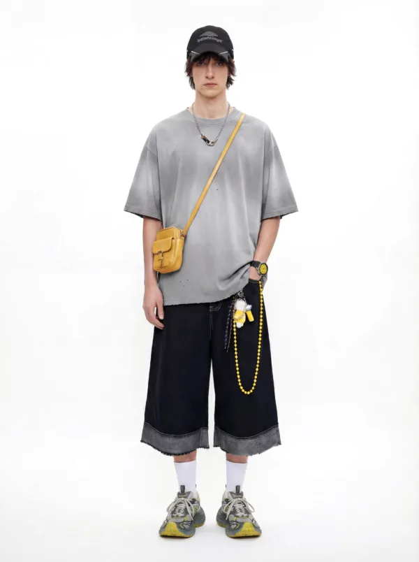 C-HL6624 Spray Monkey Ripped & Distressed Frayed Edge Short Sleeve Tee