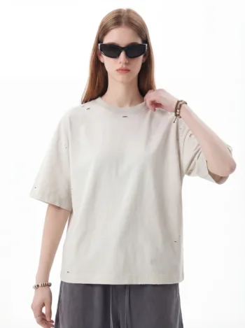 C-K1160 Washed Shoulder Distressed 305GSM T-Shirt