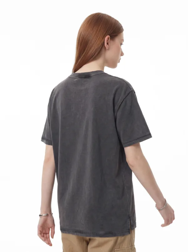 C-S26003 Snow Wash Embroidered Reverse Seam Pure Cotton T-Shirt