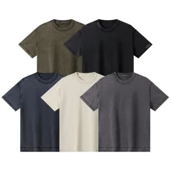 C-S26003 Snow Wash Embroidered Reverse Seam Pure Cotton 275GSM T-Shirt