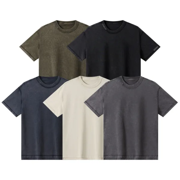 C-S26003 Snow Wash Embroidered Reverse Seam Pure Cotton T-Shirt