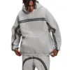 C-HL1221 Snow Wash Distressed Seam Colorblock Tape Fleece Hoodie