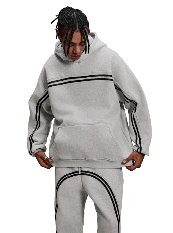 C-HL1221 Snow Wash Distressed Seam Colorblock Tape Fleece Hoodie