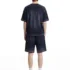 C-K1173 + C-K1174 Waffle Knit Contrast Topstitch Monkey Wash Fade Gradient Two-Piece Set