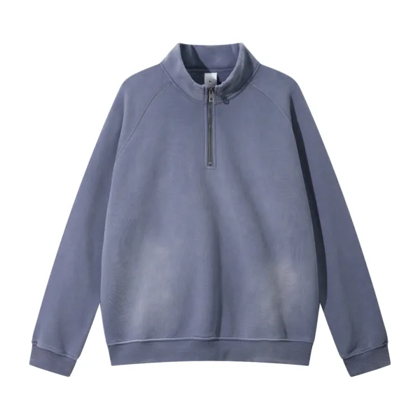 C-265 Fleece Lined Monkey Wash Half-Zip Stand-Up Collar Sweatshirt