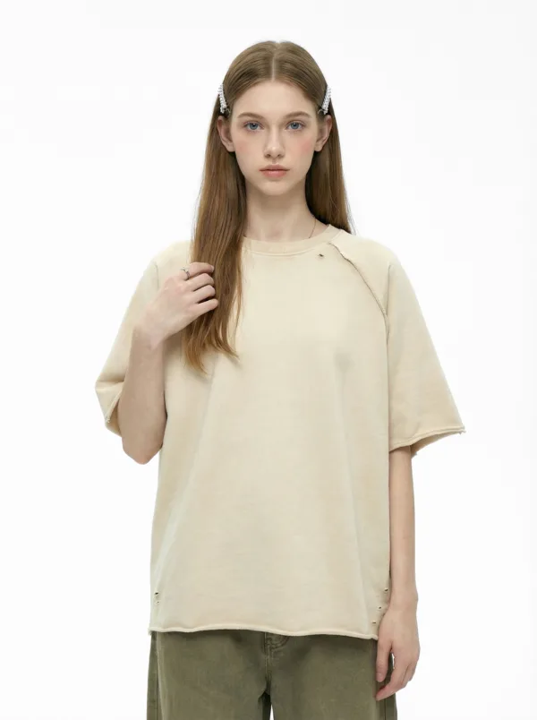 C-HL1243 Batik Raglan Raw Hem T-Shirt