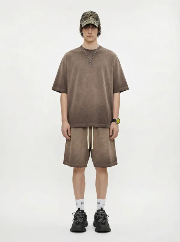 C-HL1237+1238 Heavyweight Washed Vintage Casual Two-Piece Set