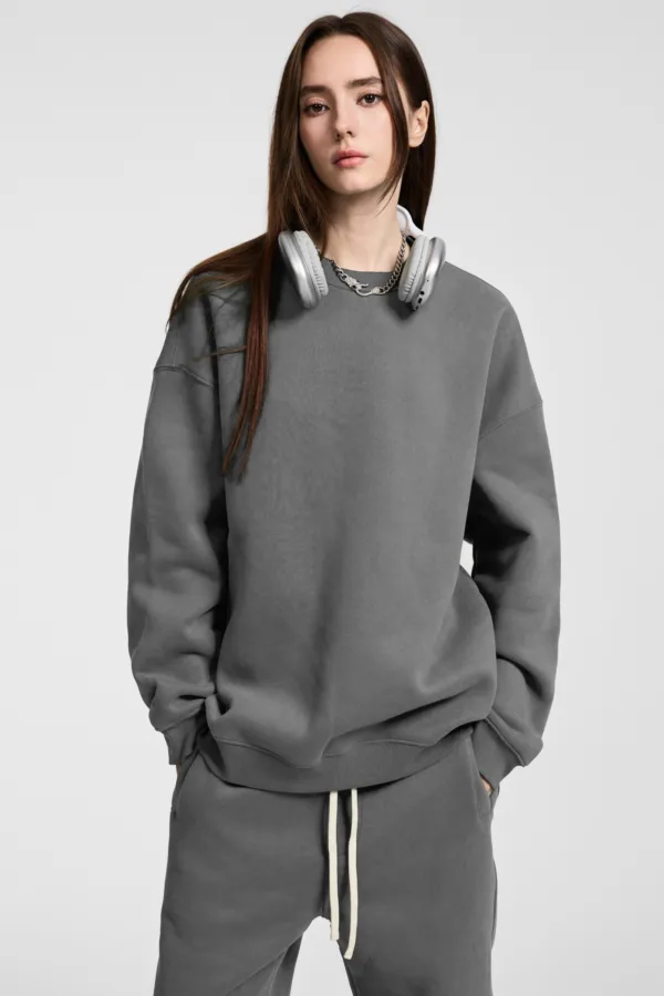 C-HL23803 Fleece-Lined Thickened Loose Crewneck Sweatshirt