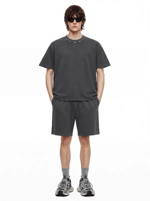 C-S26005 Vintage Washed Crew Neck Rivet T-Shirt