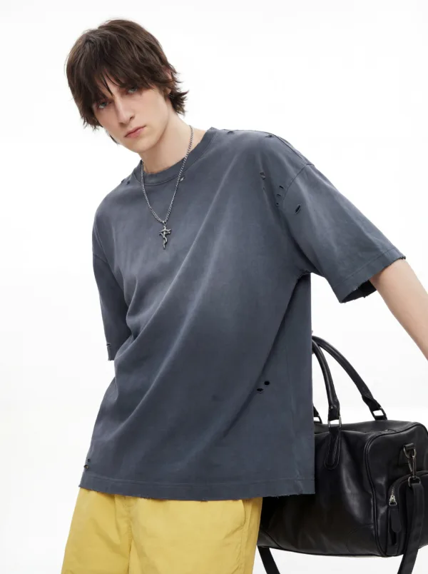 C-K1160 Washed Shoulder Distressed T-Shirt