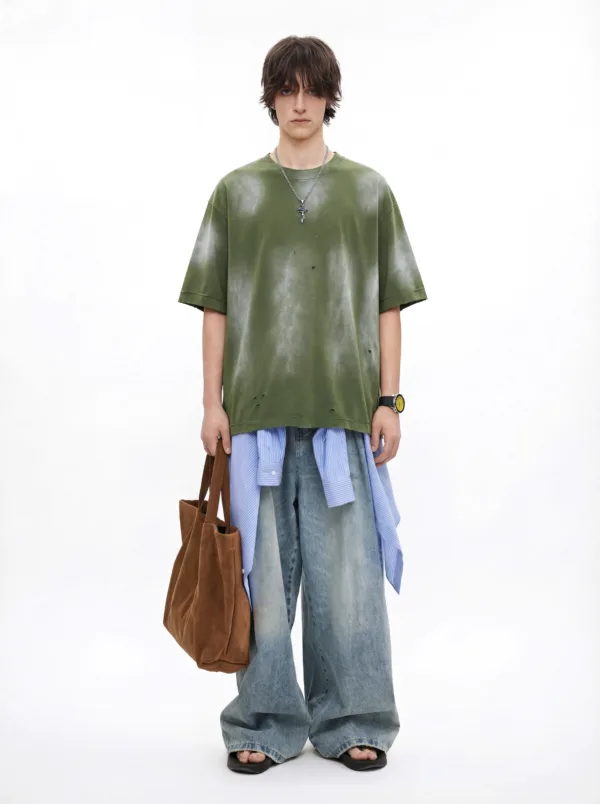 C-HL6624 Spray Monkey Ripped & Distressed Frayed Edge Short Sleeve Tee