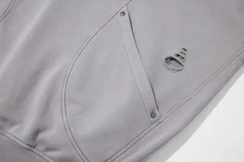 C-1255 Distressed Rivet Patchwork Pocket Hoodie
