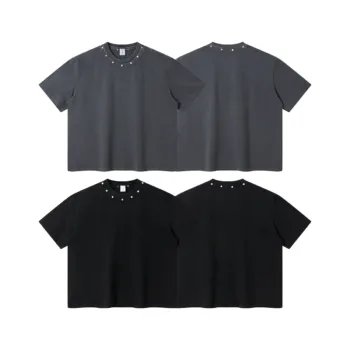 C-S26005 Vintage Washed Crew Neck Rivet 285GSM T-Shirt