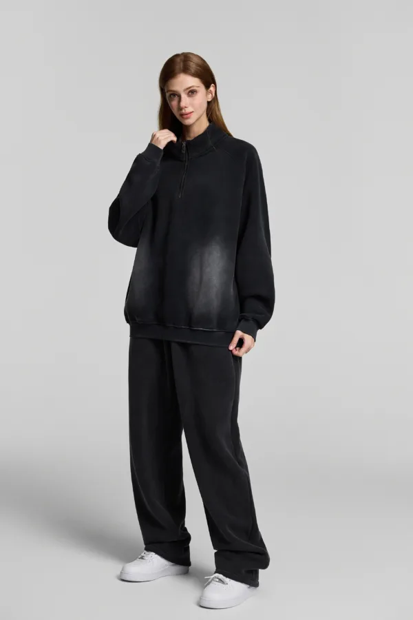 C-265 Fleece Lined Monkey Wash Half-Zip Stand-Up Collar Sweatshirt