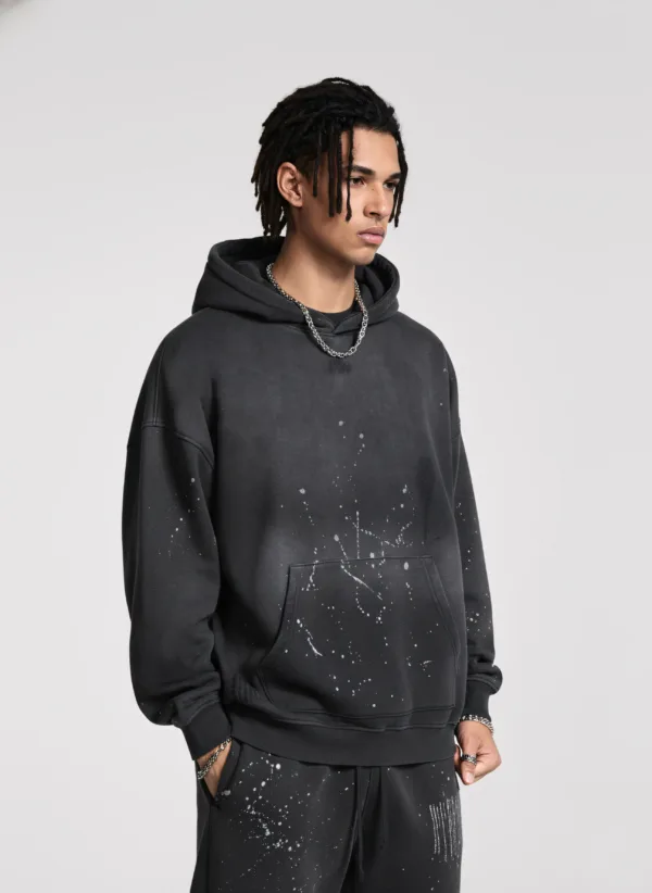 817d978c C-HL23819 Distressed Paint Splatter Fleece-Lined Hooded Sweatshirt