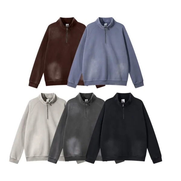 C-265 Fleece Lined Monkey Wash Half-Zip Stand-Up Collar Sweatshirt