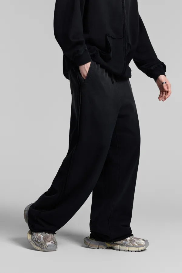 C-1282 Raw Hem Patchwork Distressed Monkey Wash Casual Trousers