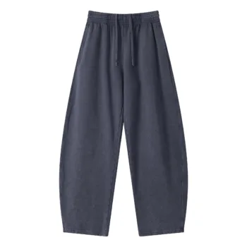 C-K1162 Heavyweight Washed Distressed Pure Cotton Loose Barrel Pants