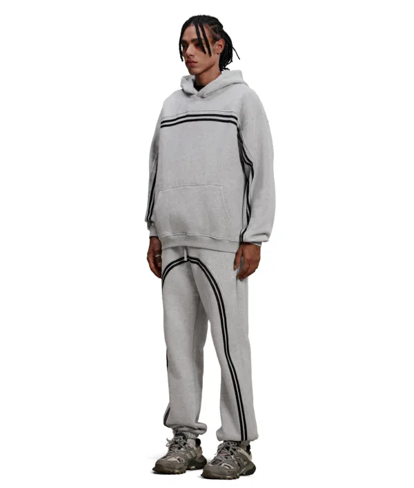 C-1221+1222 Stir-Fried Snowflake Color-Block Contrast Webbing Fleece Hoodie Se