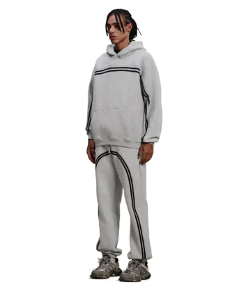 C-1221+1222 Stir-Fried Snowflake Color-Block Contrast Webbing Fleece Hoodie Se