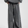 C-1258 High Street Spliced Raw Hem Washed Leisure Pants