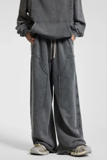 C-1258 High Street Spliced Raw Hem Washed Leisure Pants