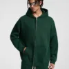 C-HL23805 Fleece-Lined Thickened Loose-Fit Zip-Up Hooded Sweatshirt