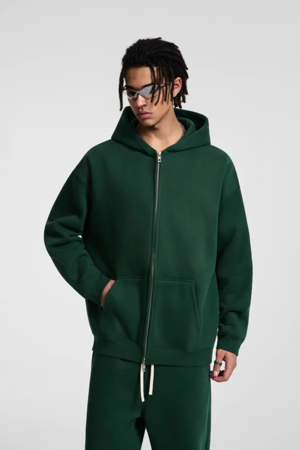 C-HL23805 Fleece-Lined Thickened Loose-Fit Zip-Up Hooded Sweatshirt