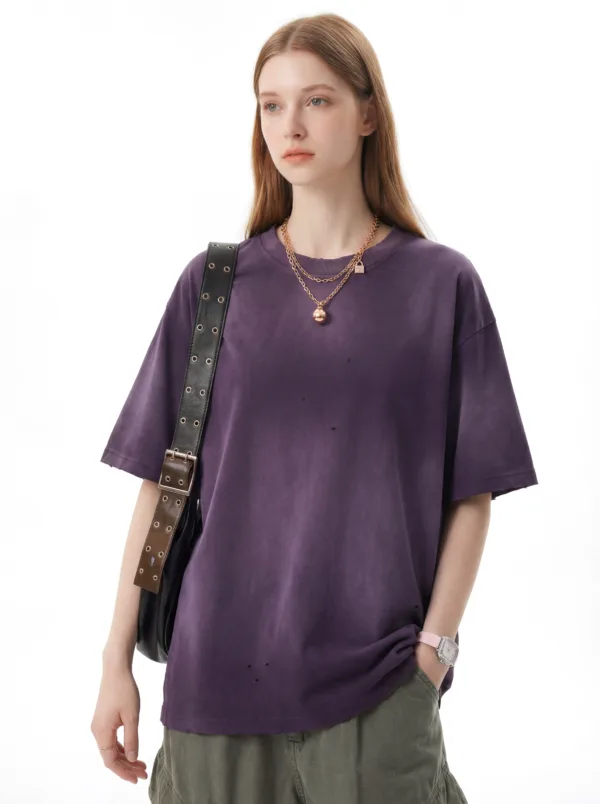 C-HL6624 Spray Monkey Ripped & Distressed Frayed Edge Short Sleeve Tee