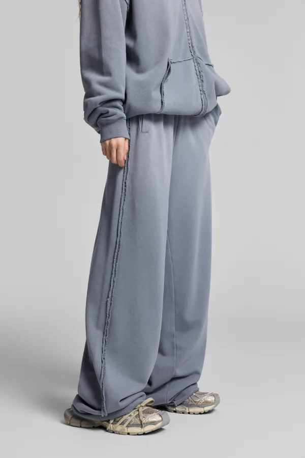 C-1282 Raw Hem Patchwork Distressed Monkey Wash Casual Trousers