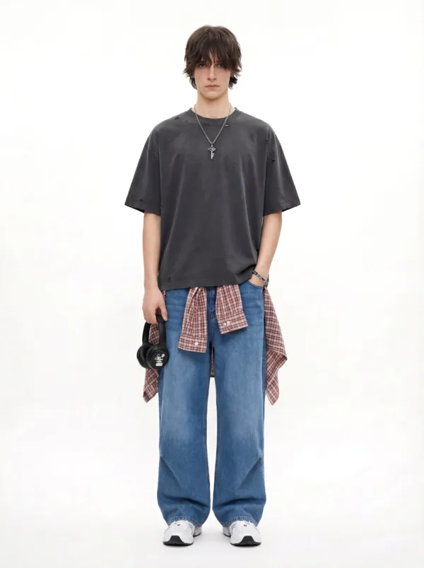 C-K1160 Washed Shoulder Distressed T-Shirt