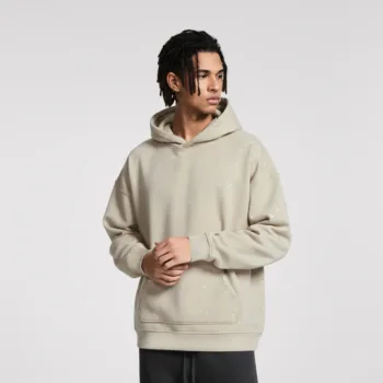 C-HL23819 Distressed Paint Splatter Fleece-Lined Hooded Sweatshirt