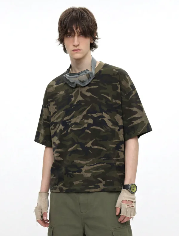 C-S26012 Boxy Vintage Camo Burnout T-Shirt