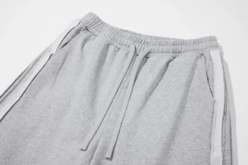 C-90989 Raw Hem Tape Spliced Loose Straight Casual Trousers
