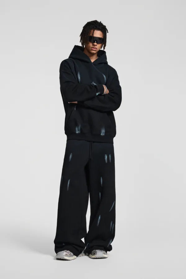 C-25311 Graffiti Splatter Distressed Fleece Hoodie