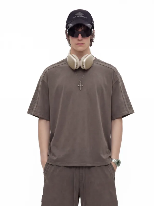 C-S26009 Sporty Striped Washed Vintage T-Shirt