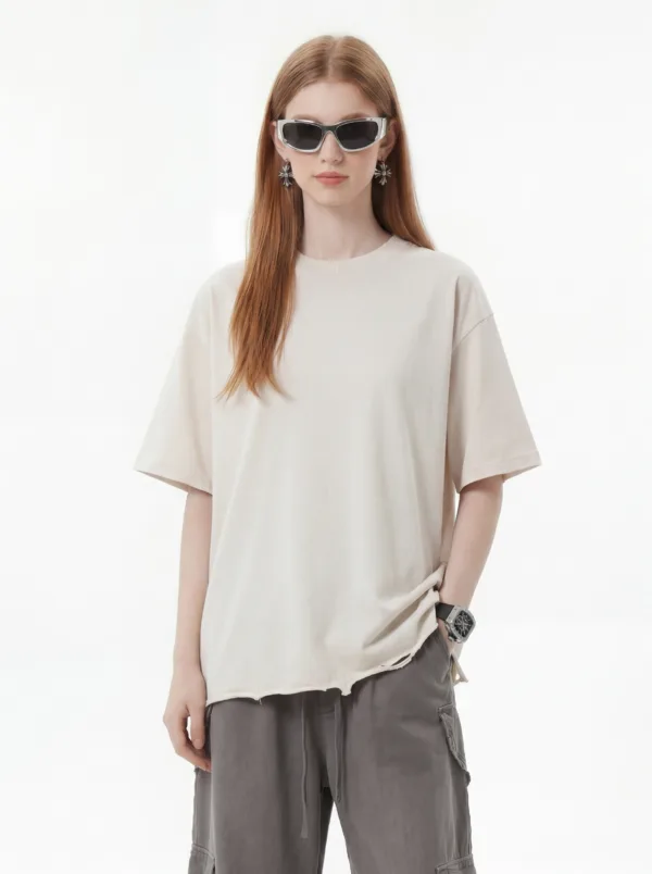 C-S26004 Distressed Raw Hem Washed Vintage T-Shirt