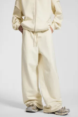 9d58bc1c C-90989 Raw Hem Tape Spliced Loose Straight Casual Trousers