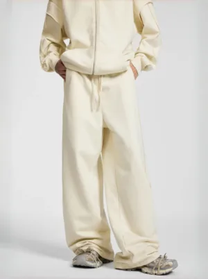 C-90989 Raw Hem Tape Spliced Loose Straight Casual Trousers