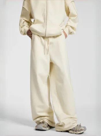 C-90989 Raw Hem Tape Spliced Loose Straight Casual Trousers