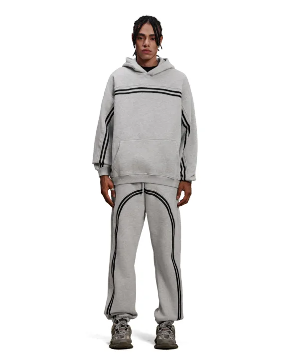 C-HL1221 Snow Wash Distressed Seam Colorblock Tape Fleece Hoodie