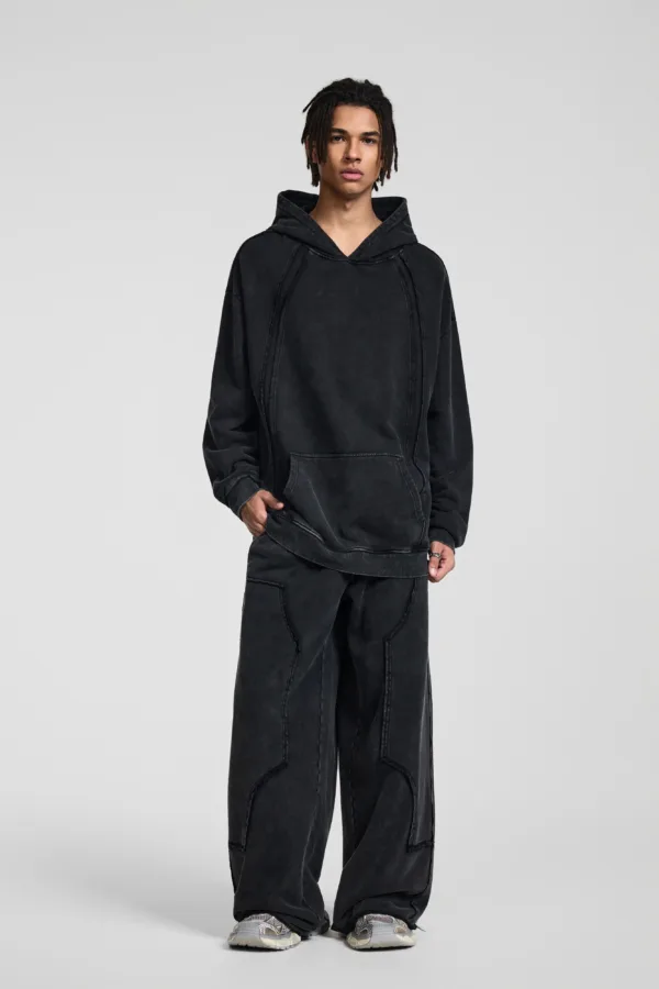 C-25277 High Street Patchwork Frayed Edge Distressed Hoodie