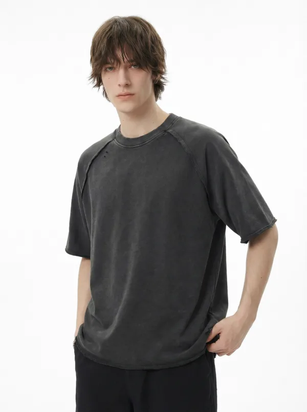 C-HL1243 Batik Raglan Raw Hem T-Shirt