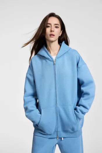 C-HL23805 Fleece-Lined Thickened Loose-Fit Zip-Up Hooded Sweatshirt