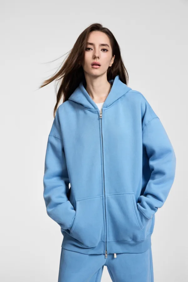 C-HL23805 Fleece-Lined Thickened Loose-Fit Zip-Up Hooded Sweatshirt